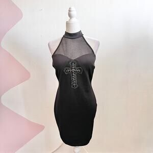 Vintage Beaded Cross Mini Dress Gothic Y2K 2000s Grunge 90s Indie Sleaze‎ Large